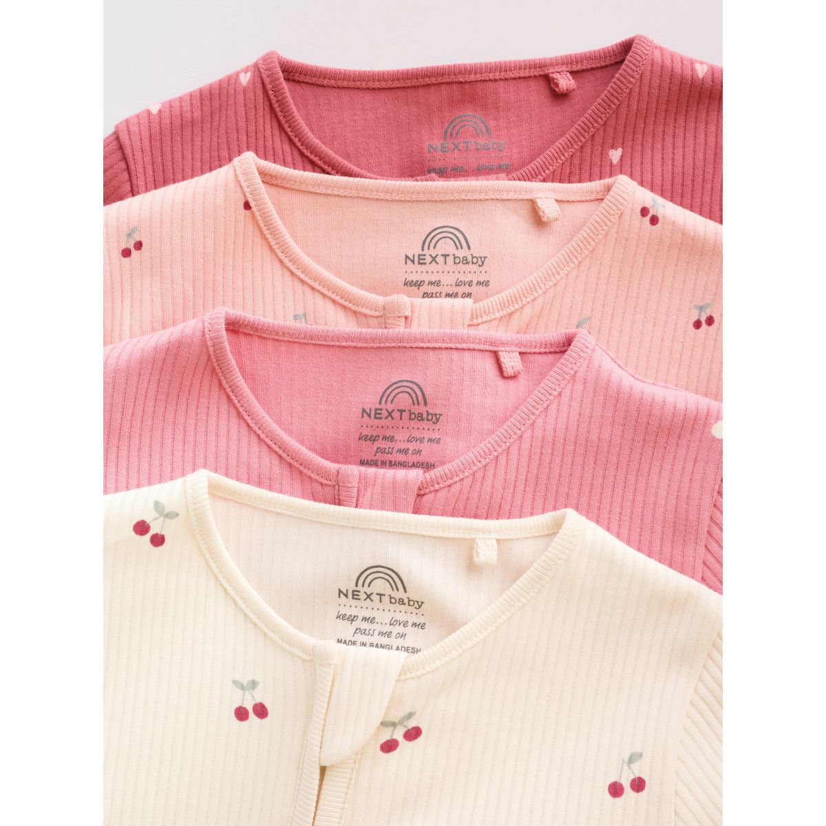 Dors-bien à zip double sens bébé, lot de 4 imprimé cerise rose, NEXT