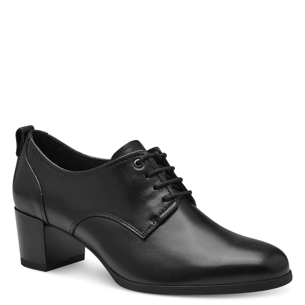 Derbies richelieu à talon, cuir noir, TAMARIS
