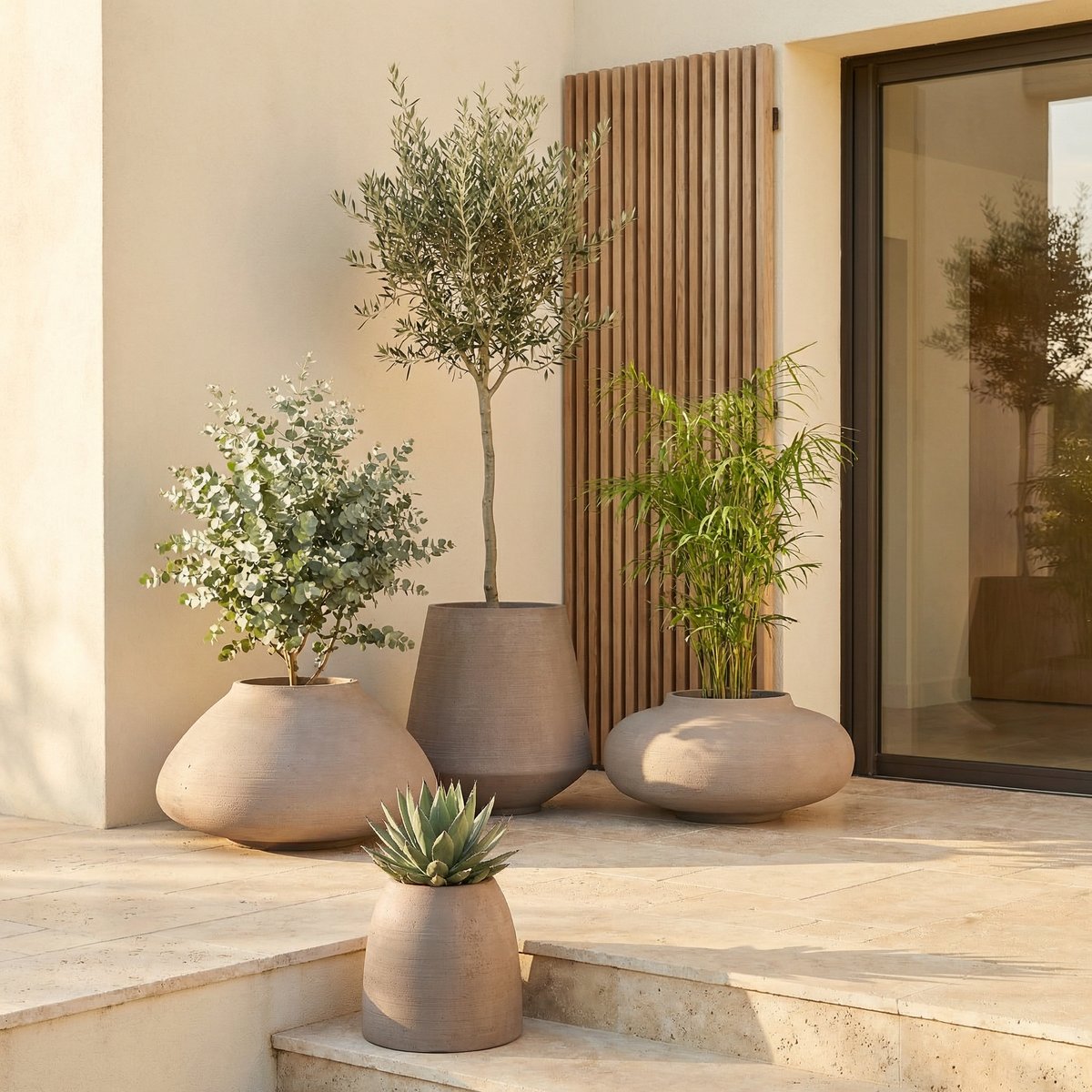 Cache-pot décoratif en ciment H37 ZEN marron clair, SIA DECO