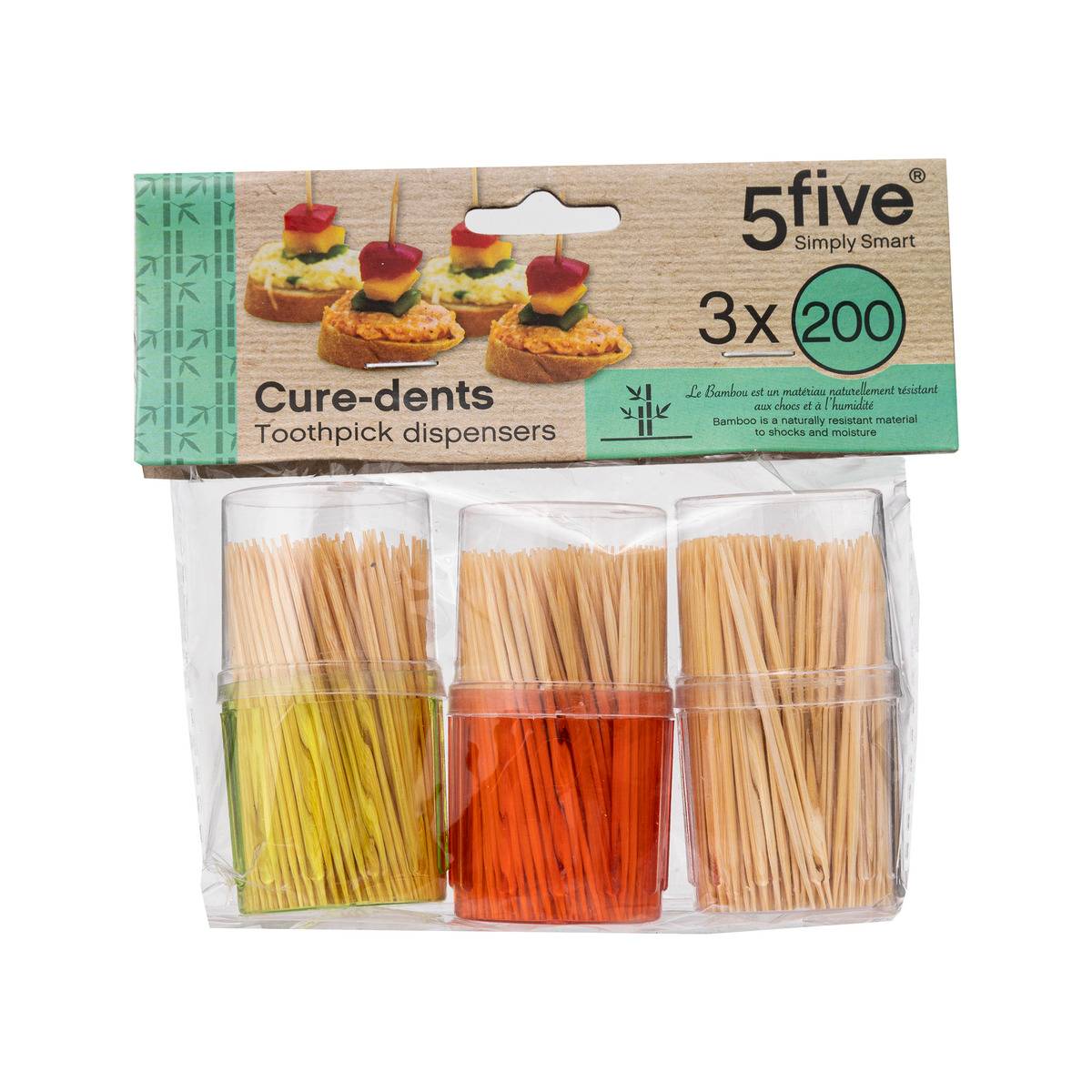 3 boîtes 200 cure dents multicolored, 5FIVE SIMPLY SMART