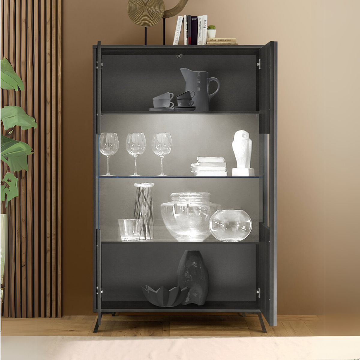 Vitrine 2 Portes H174 cm - City noir, CALICOSY