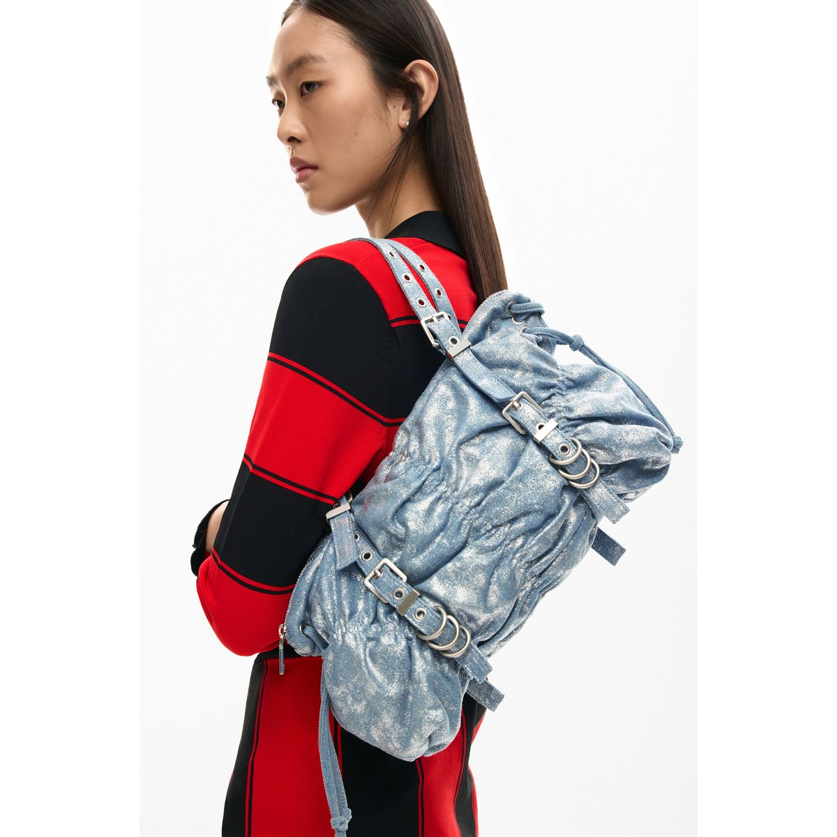 Sac denim froncé bleu, DESIGUAL