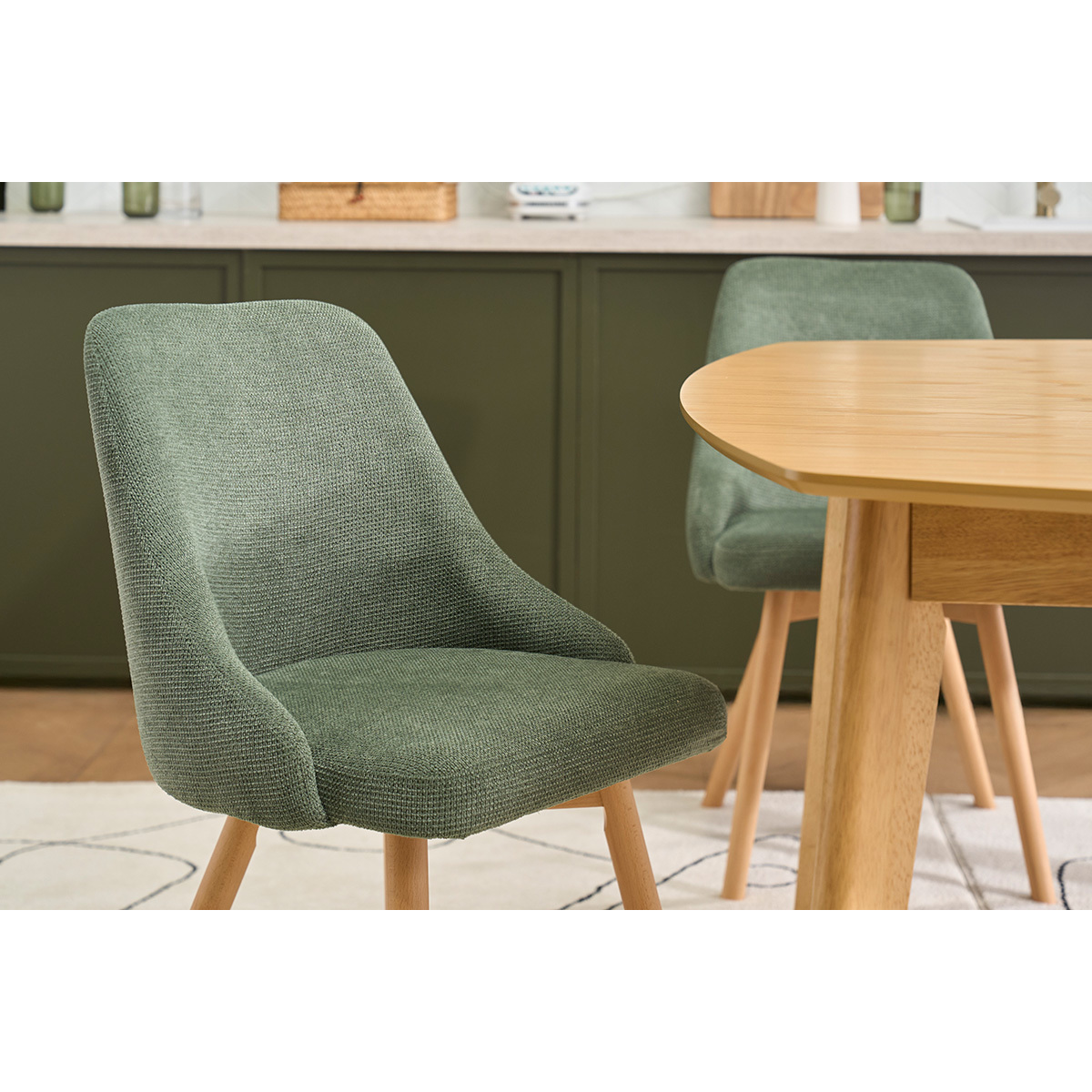 Chaises scandinaves en tissu chenille terre brûlée et bois clair (lot de 2) HASTA kaki, MILIBOO
