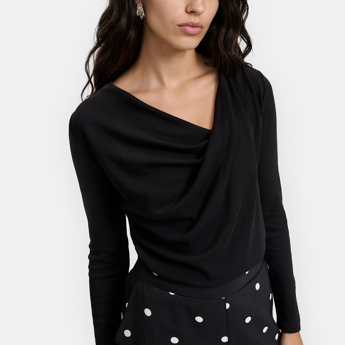 Drapiertes Langarm-T-Shirt aus Viskosemischung schwarz, LA REDOUTE COLLECTIONS
