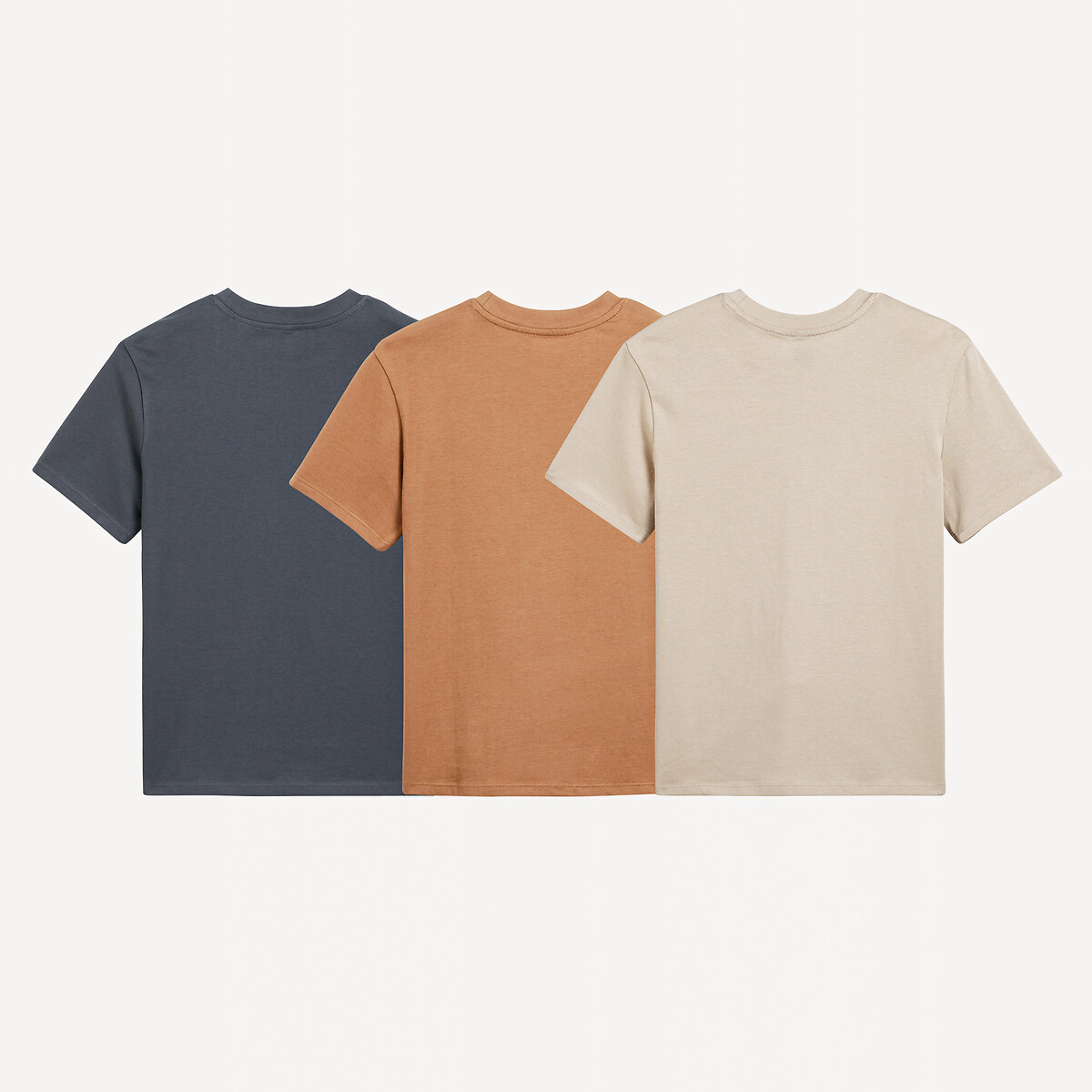 Confezione da 3 T-shirt girocollo marrone + grigio + beige, LA REDOUTE COLLECTIONS