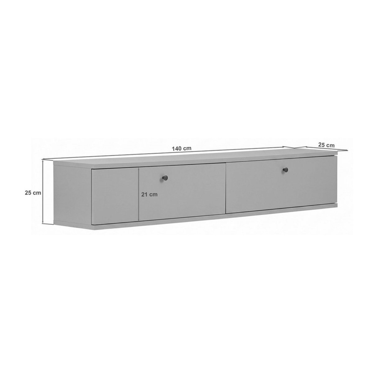 Meuble tv suspendu 2 portes plateau bois foncé L140cm- YARA blanc, DRAWER