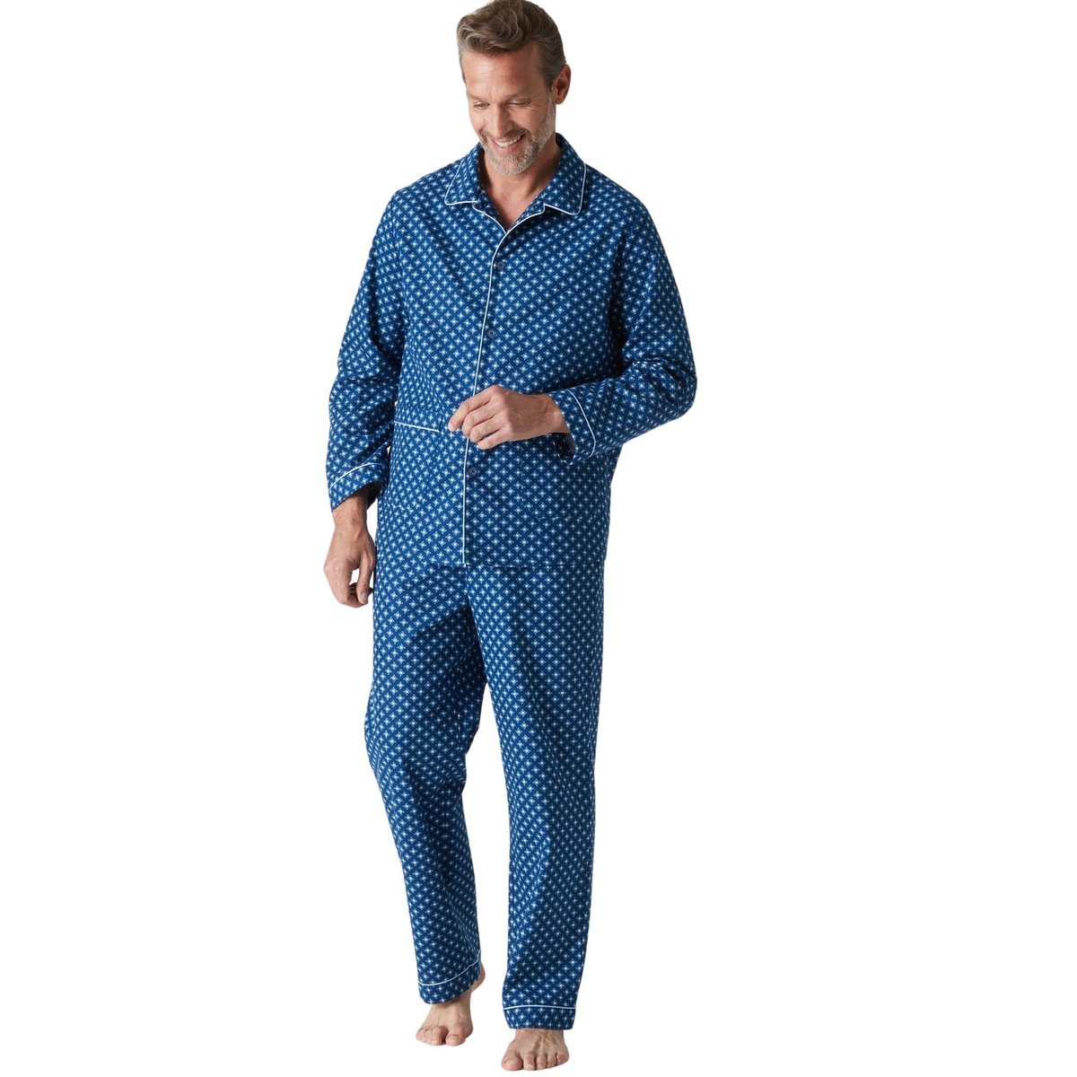 Pyjama classique flanelle pur coton rayé bleu ciel, DAXON
