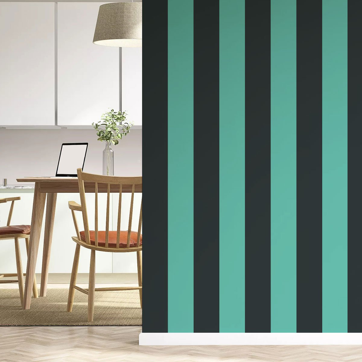 Papier peint, rayures bleues vert, HEXOA