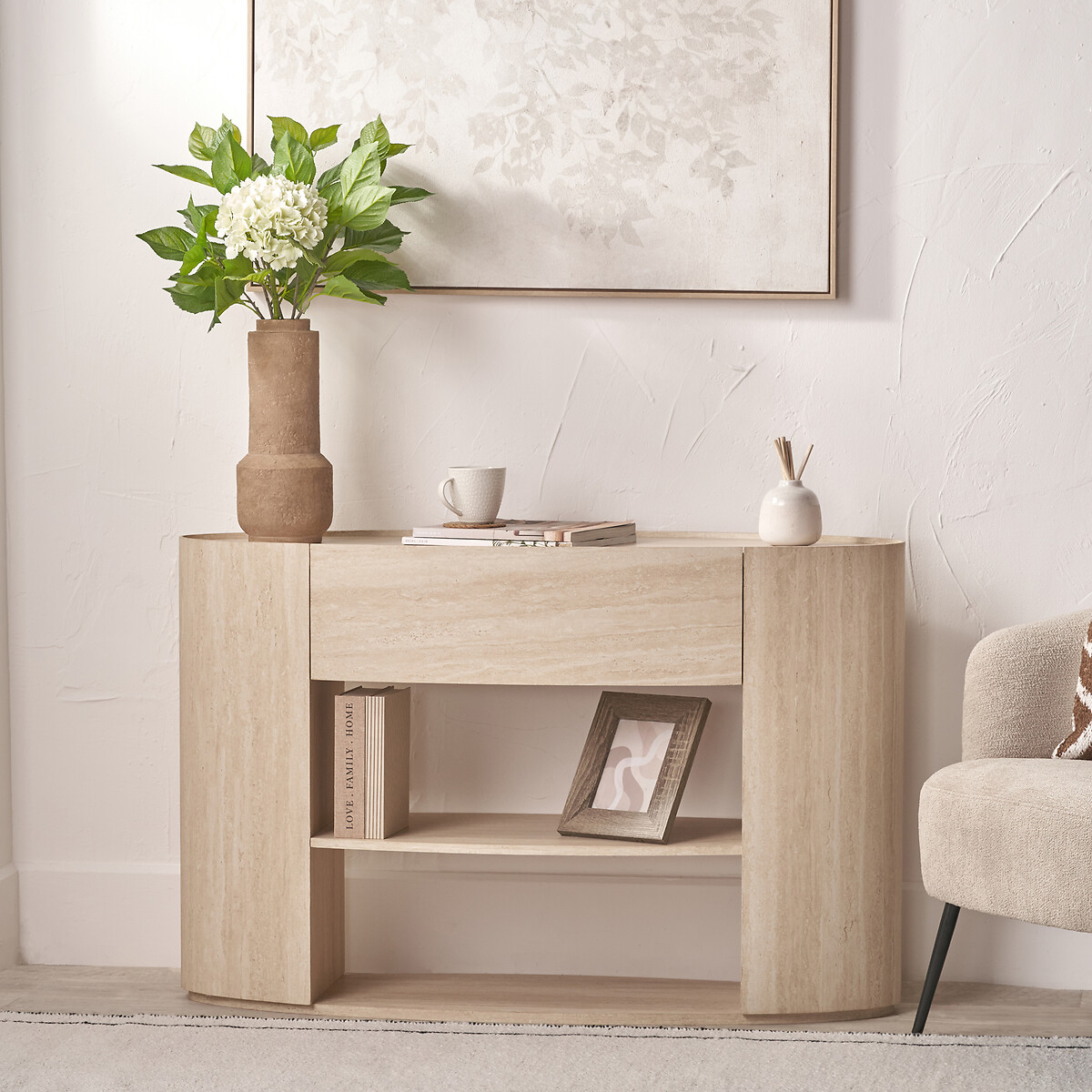 Tazio 1-Drawer Faux Travertine Console Table travertine, SO'HOME