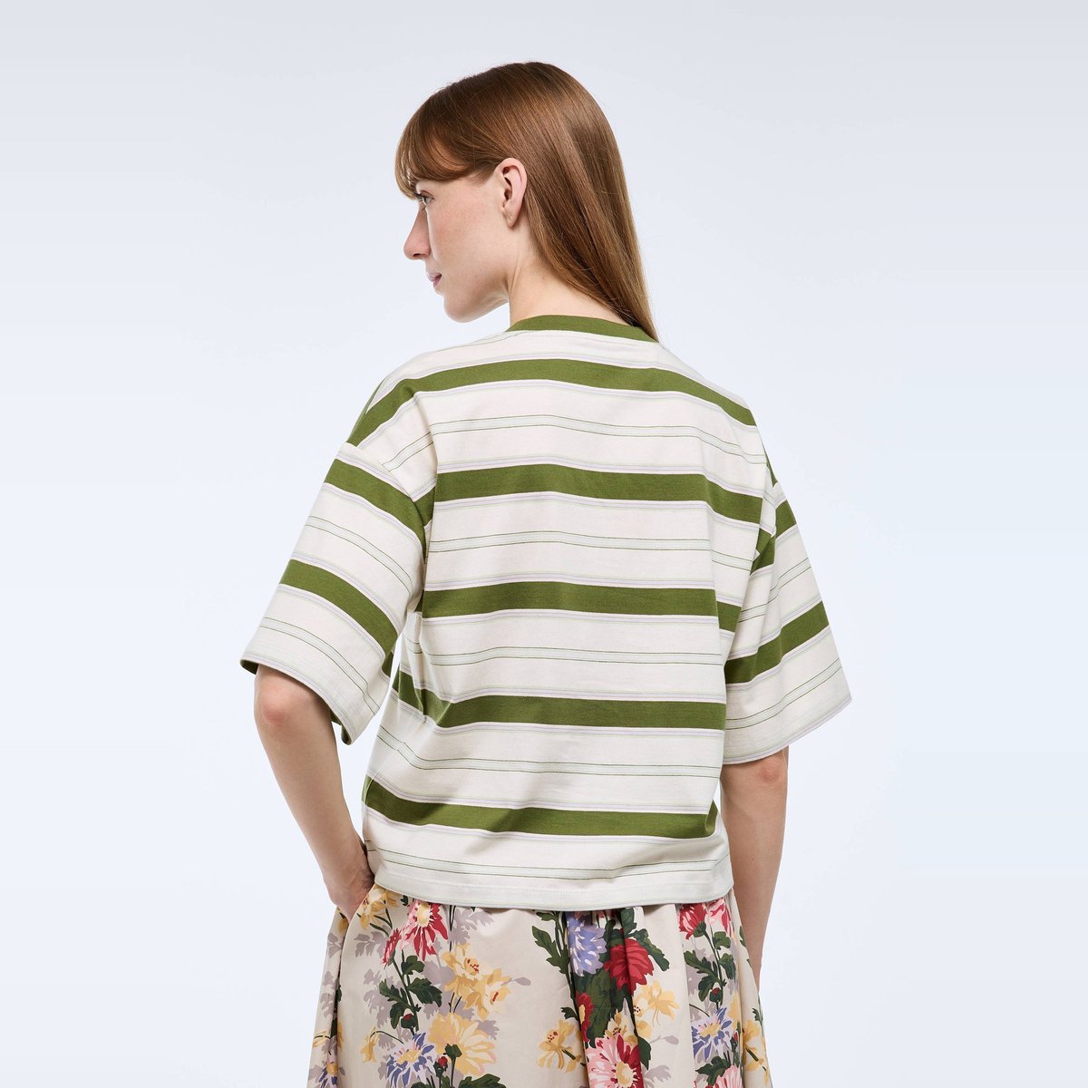 T-shirt à manches courtes rayé en coton BIO GOTS asparagus, MONOPRIX
