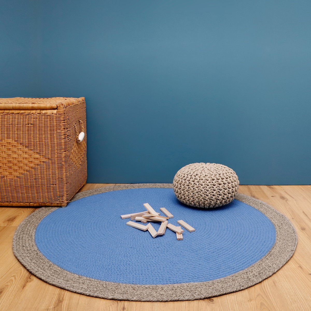 Tapis laine rond NOLAN bleu / lin, NATTIOT