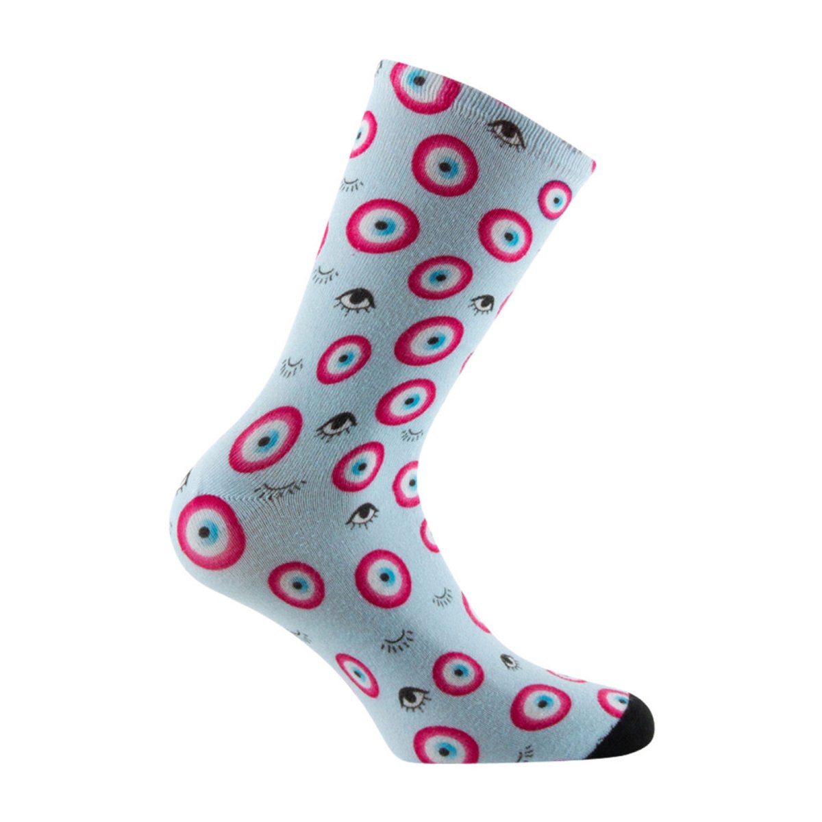 Mi-chaussettes femme imprimées all over de yeux viscose de bambou bleu rose, KINDY