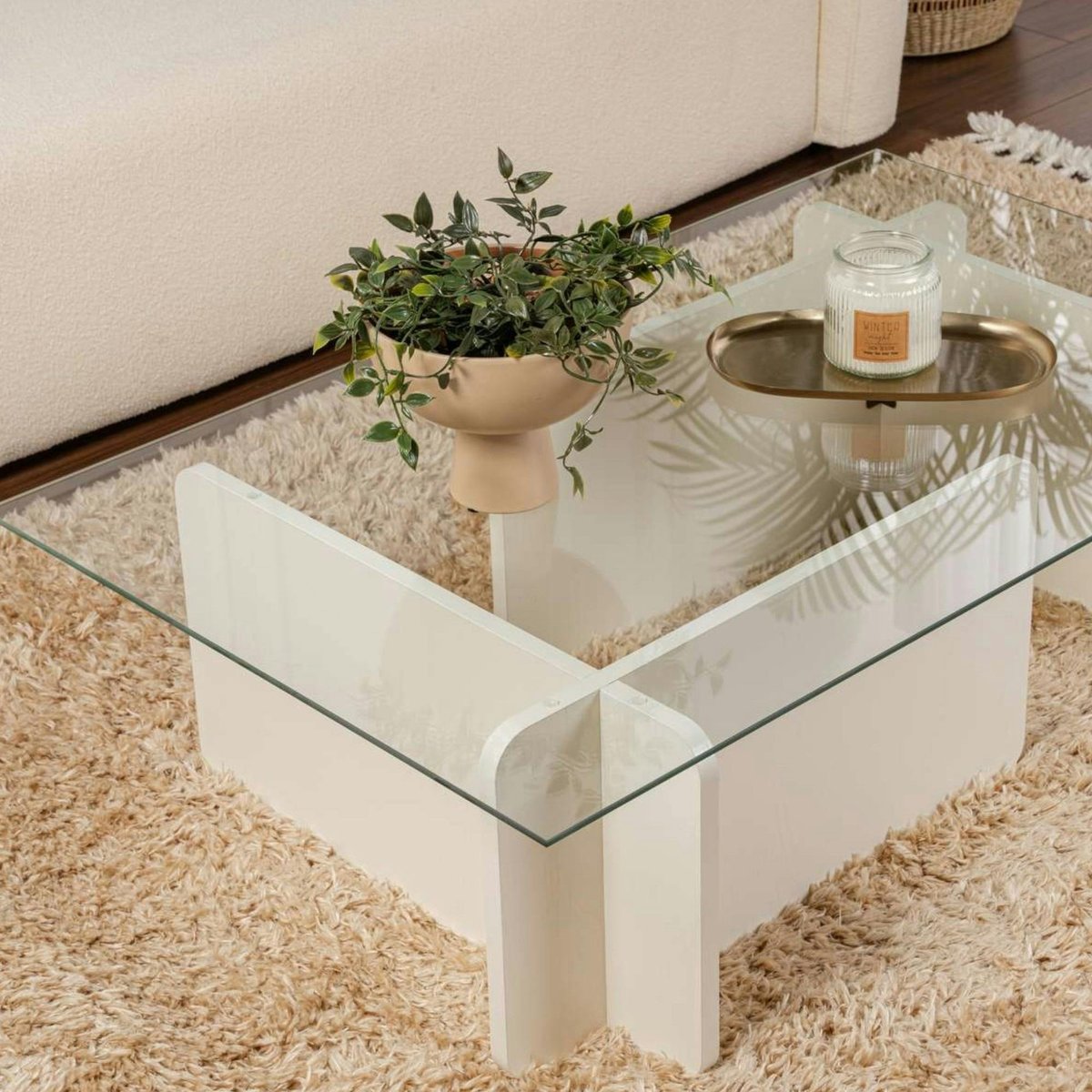 Table basse déstructurée, plateau verre SALTA blanc, PIER IMPORT