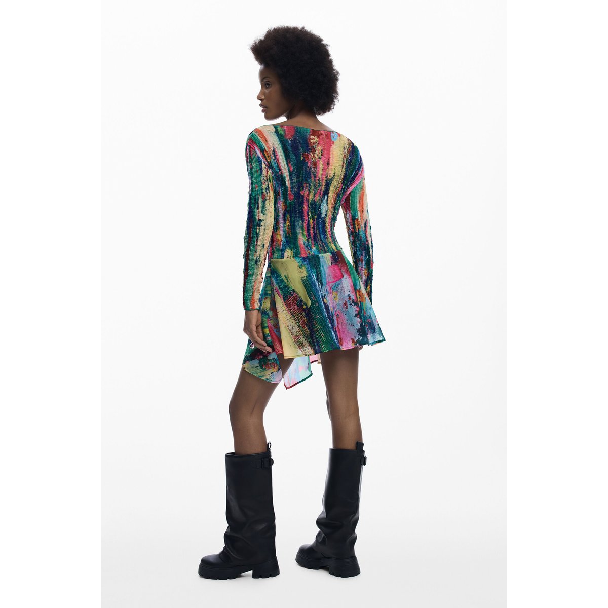 Robe asymétrique froncée multicolore, DESIGUAL