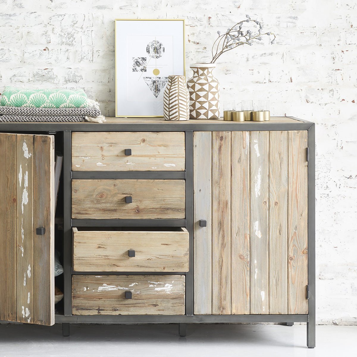 Commode en bois recyclé massif 150 cm INDUS bois_effet_used, BERAH GETAH
