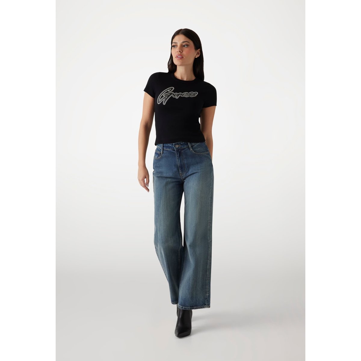 T-Shirt Logo Clouté noir, GUESS