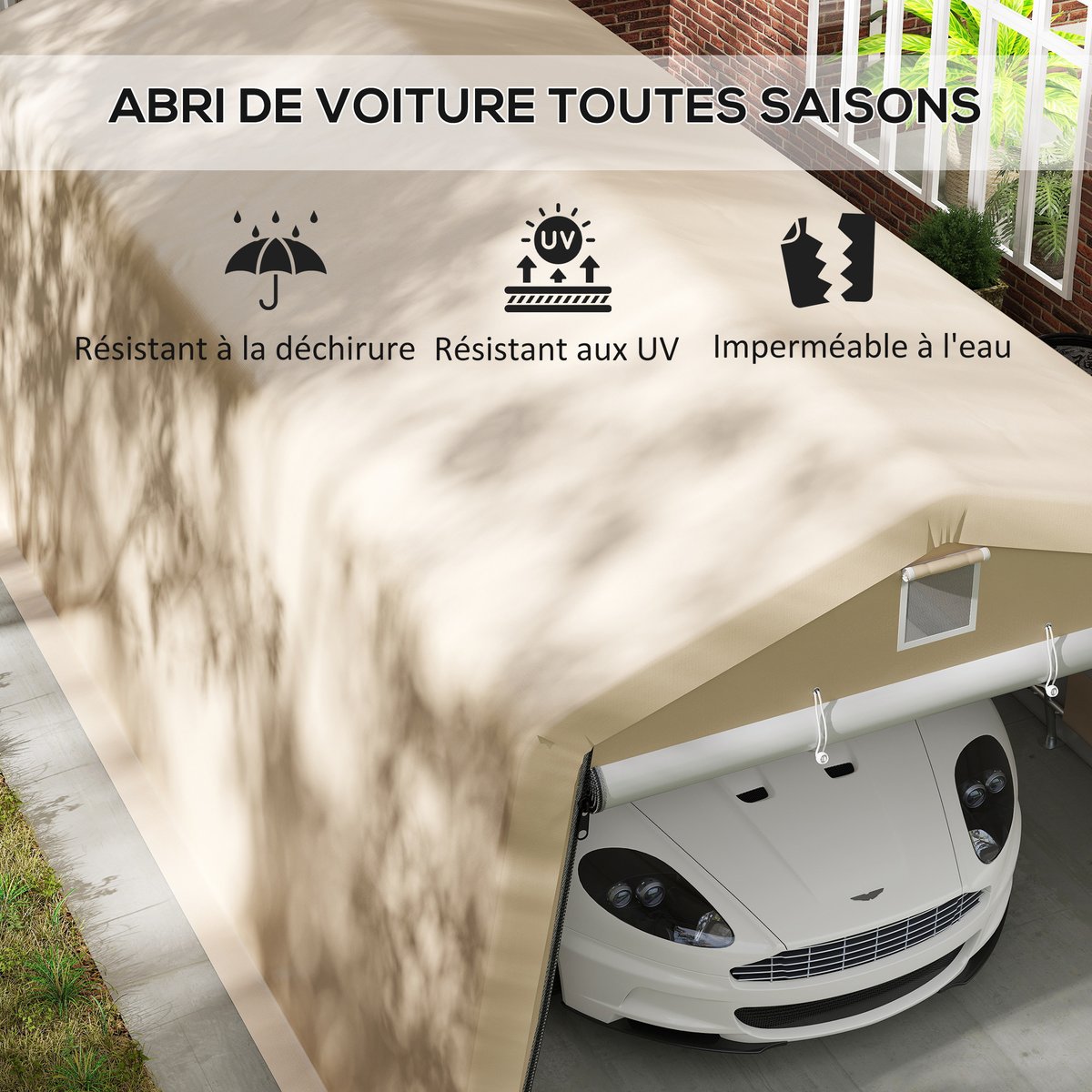 Abri pour voiture PE Kaki beige, OUTSUNNY