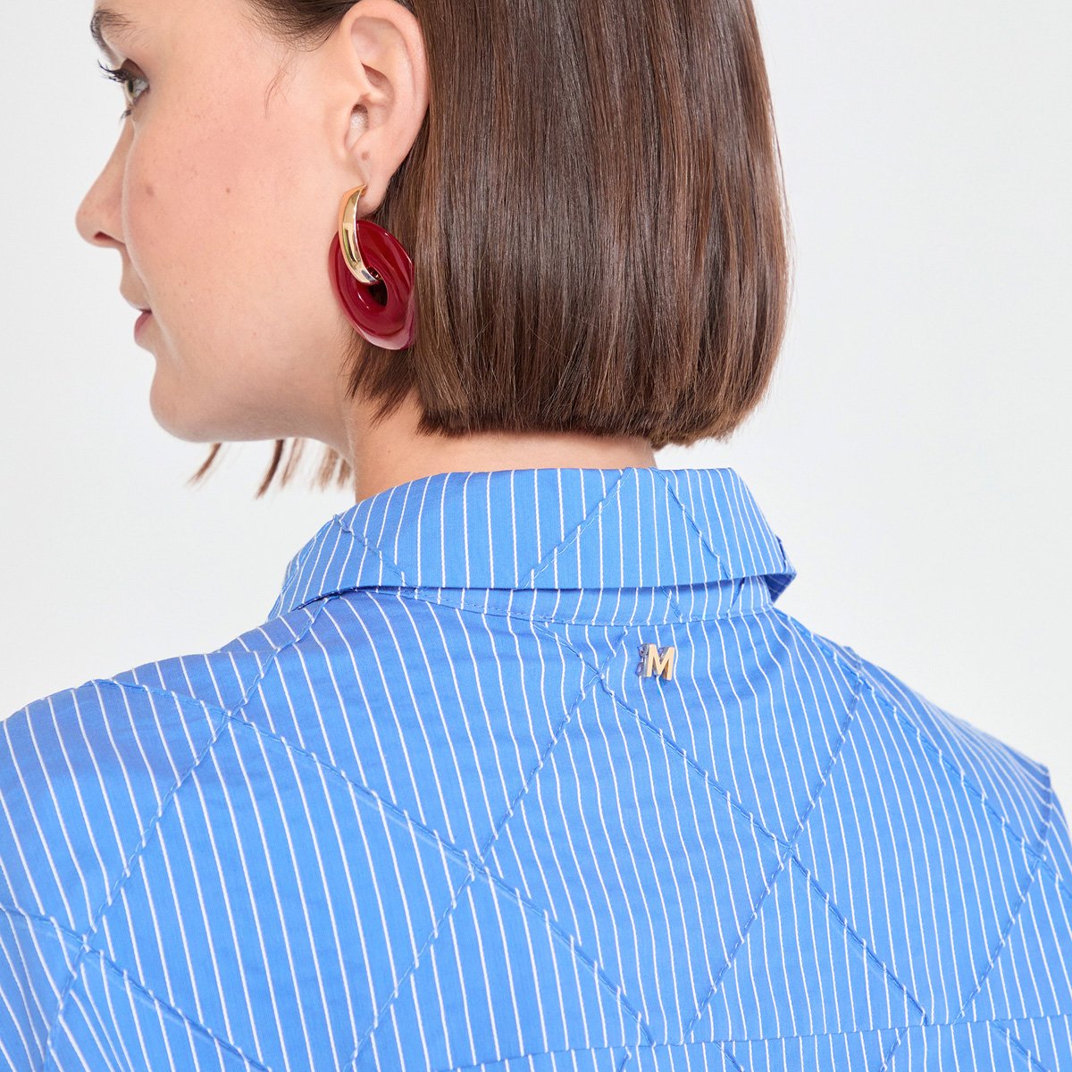 Chemise à rayures surpiquées azur, LOLA CASADEMUNT