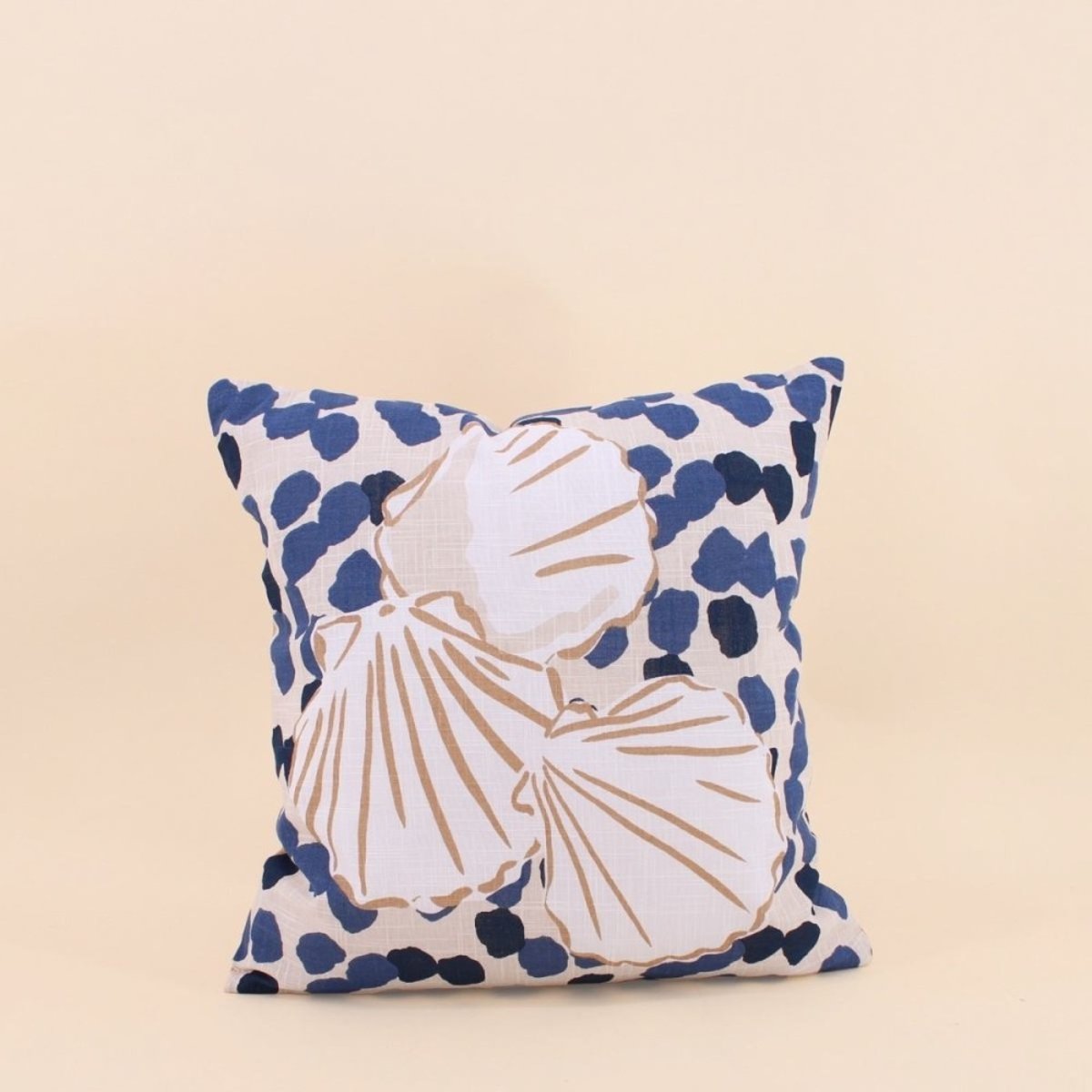 Coussin en coton imprimé coquillages 40x40cm bleu, ORNAMI