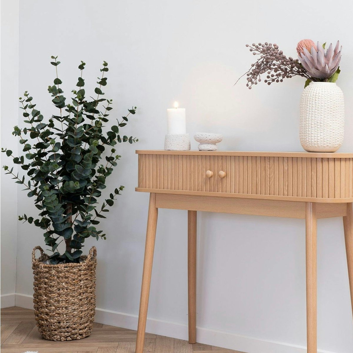 Cache-pot en jonc de mer avec anses (lot de 3) beige, PIER IMPORT