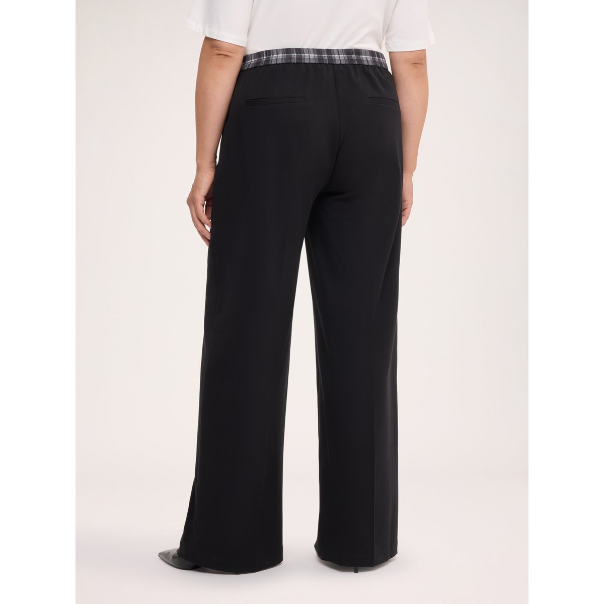 Pantalon Wide Leg avec bande check noir, FIORELLA RUBINO