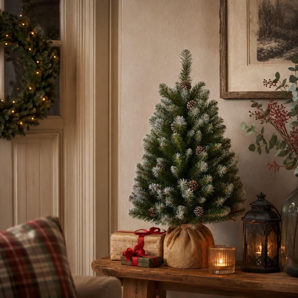 Sapin de Noël artificiel dans un sac en jute EMPRESS vert, TRIUMPH TREE