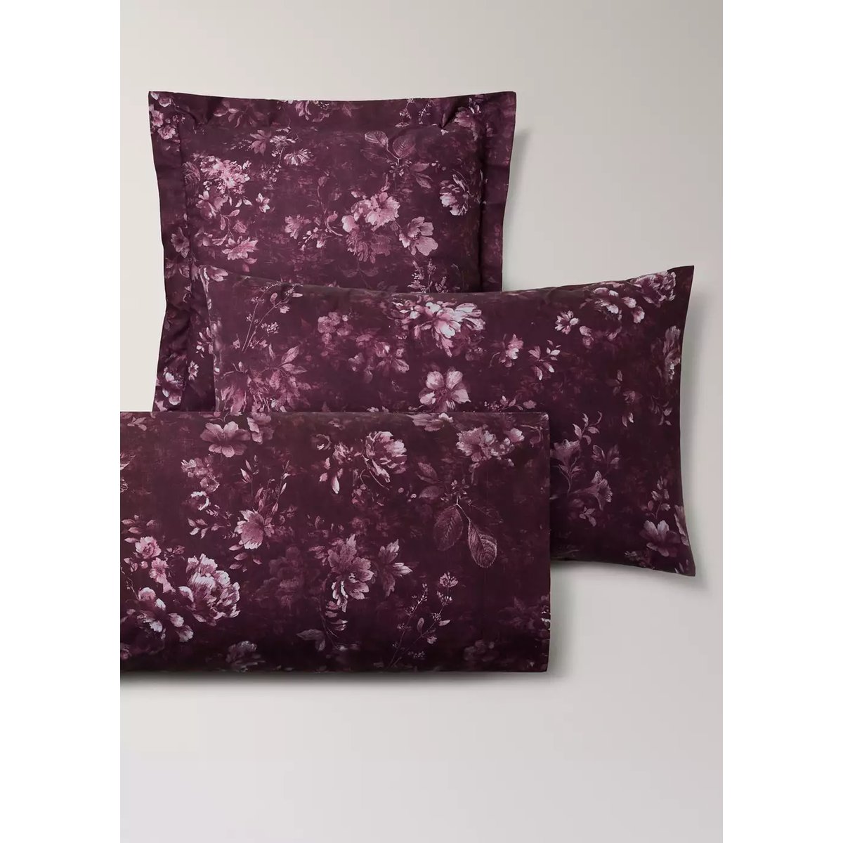 Taie d’oreiller 100 % coton floral 50 x 75 cm lie de vin, MANGO HOME