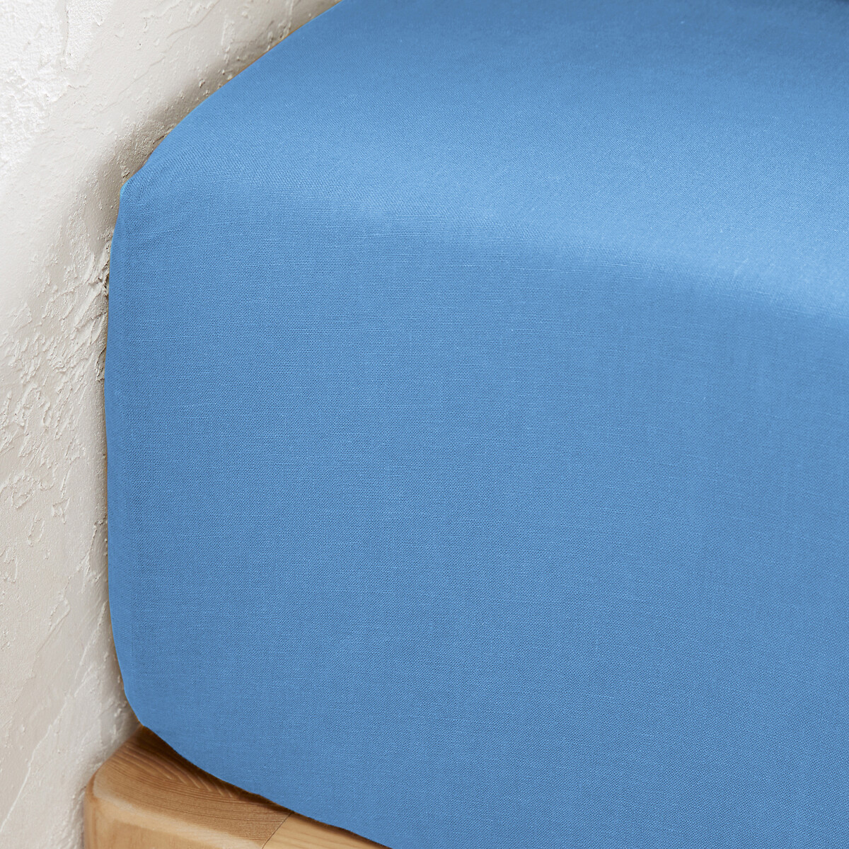 Lenzuolo con angoli lino lavato, balza 35 cm, Linot blu provenza, LA REDOUTE INTERIEURS