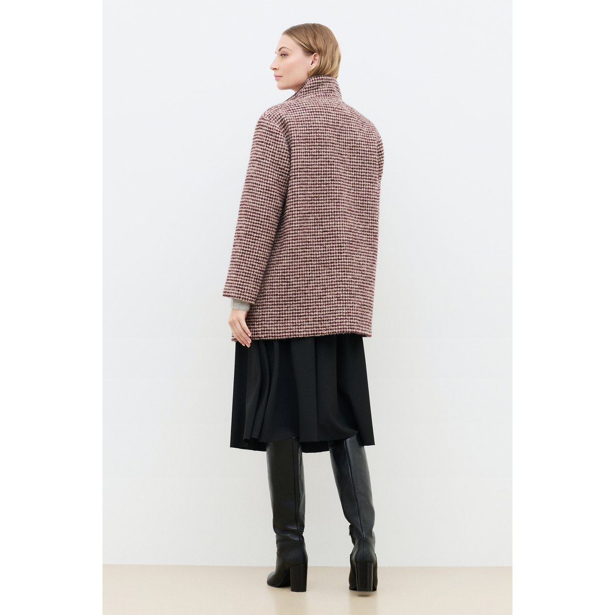 Manteau droit col montant en laine GCOMETELONG bordeaux, CAROLL