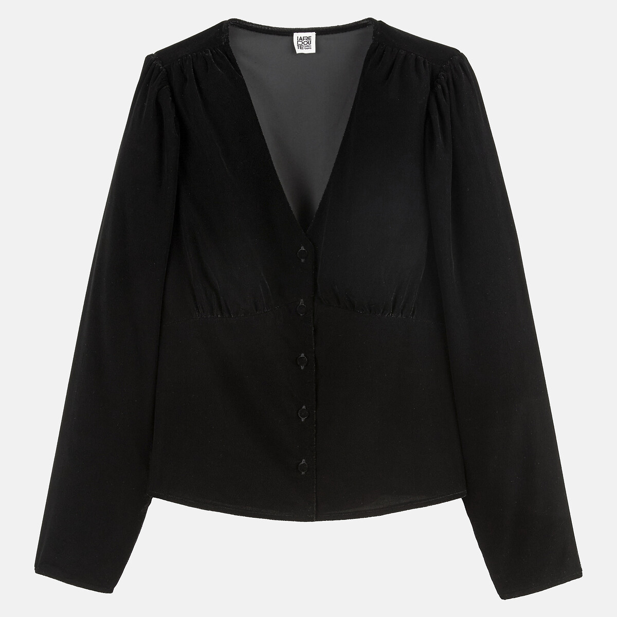 Chemisier col V, en panne de velours noir, LA REDOUTE COLLECTIONS