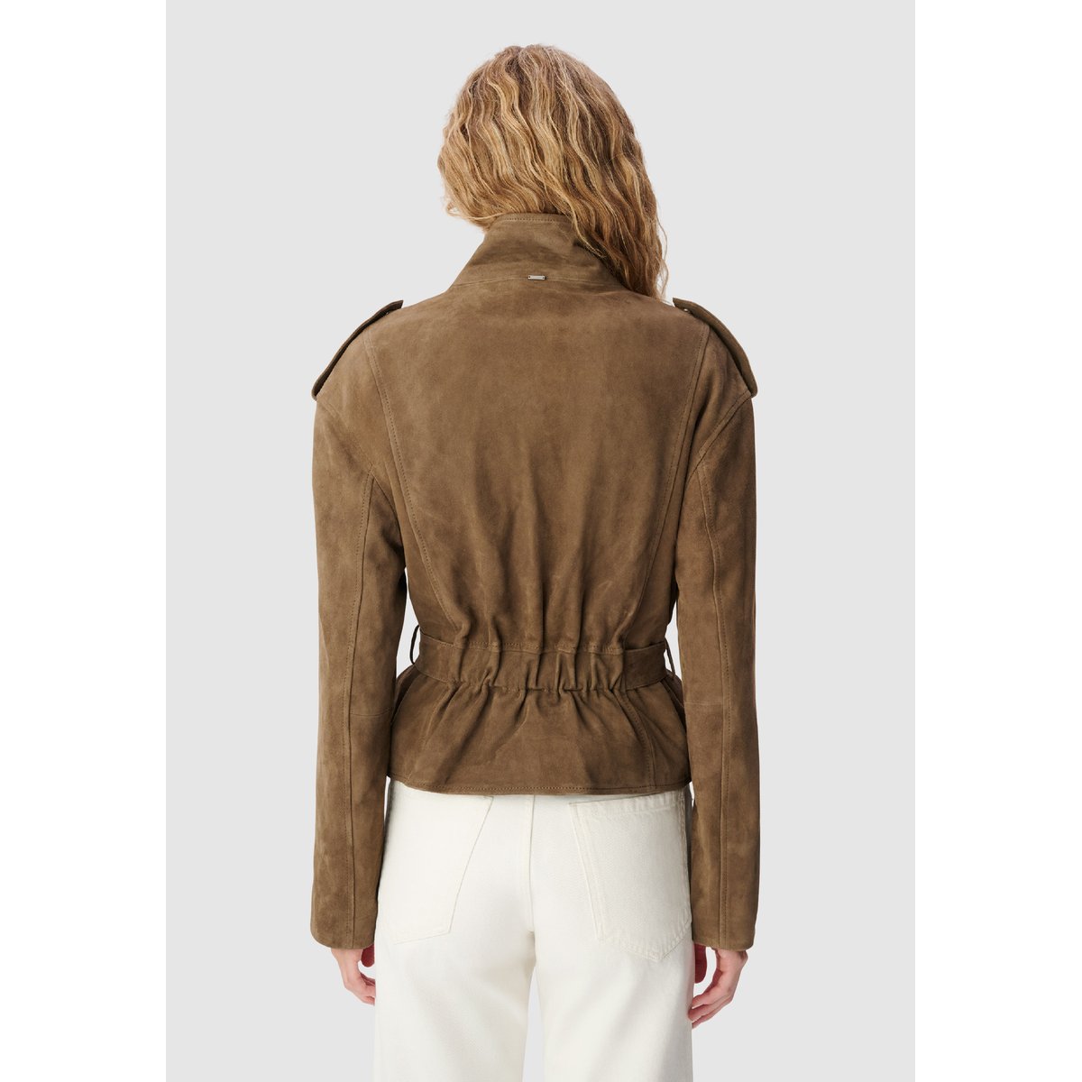 Blouson cuir velours à ceinturer marron noisette, IKKS