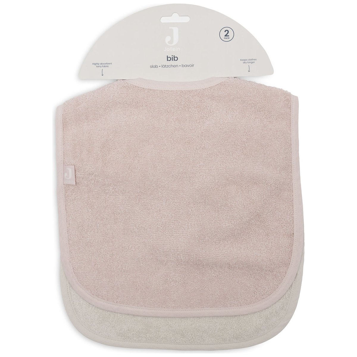 Lot de 2 bavoirs en éponge rose, écru, JOLLEIN