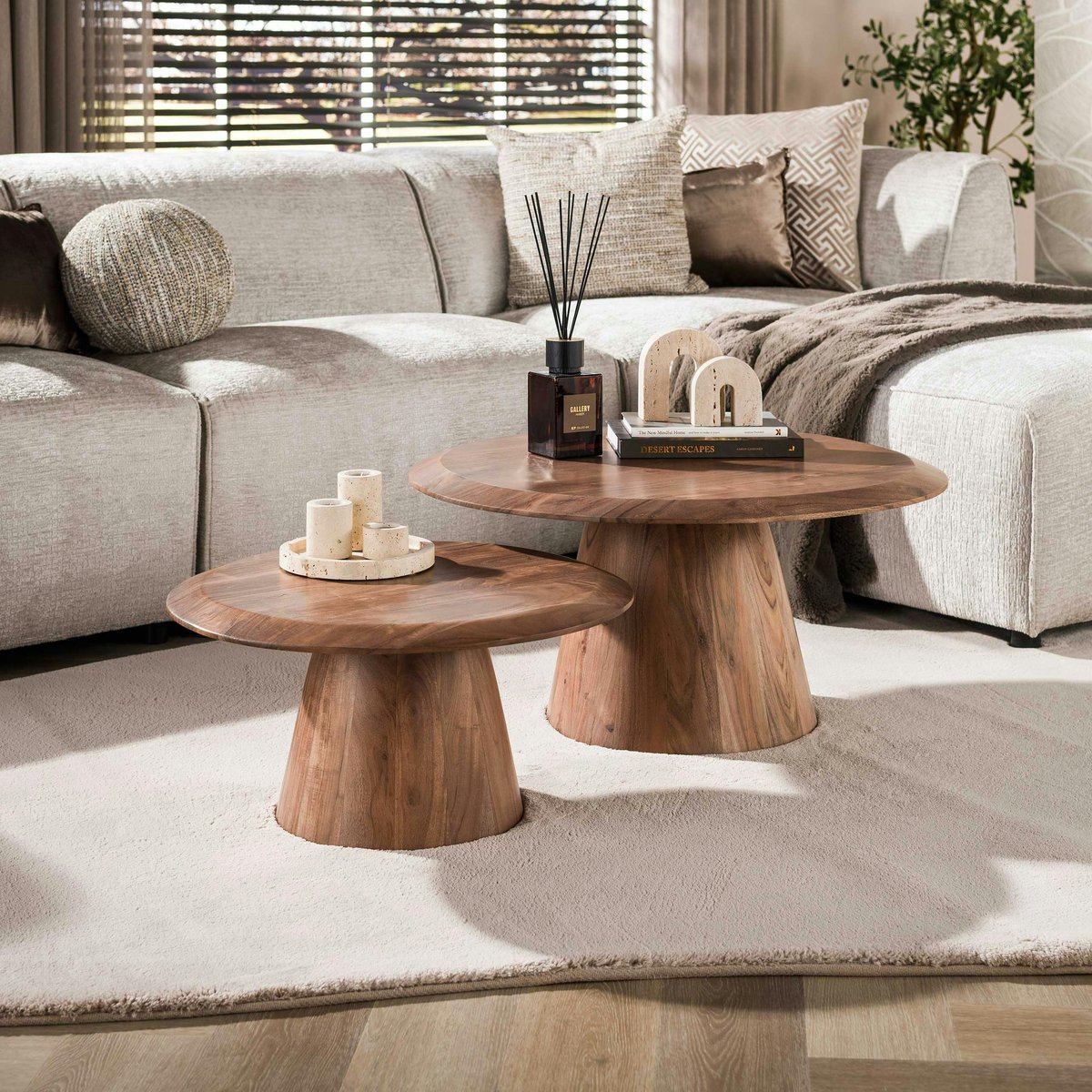 Table basse gigogne ronde bois foncé (lot de 2) NAKO marron, PIER IMPORT