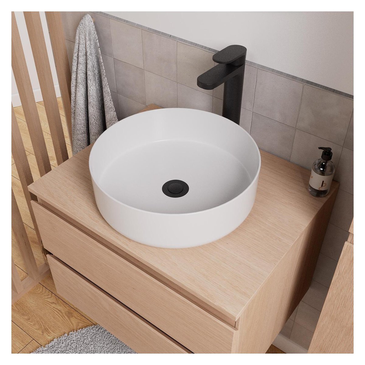 Ensemble meuble simple vasque 60 cm + vasque + robinet + miroir SORRENTO chêne, MOB IN