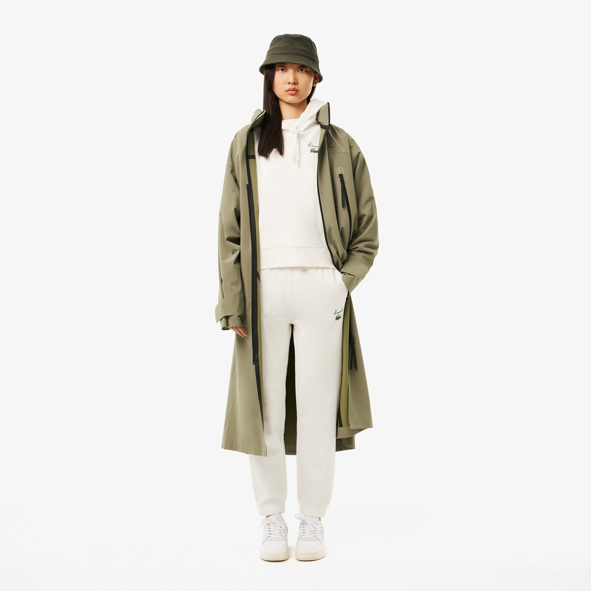 Sweatshirt à capuche molleton siglé blanc-70v, LACOSTE