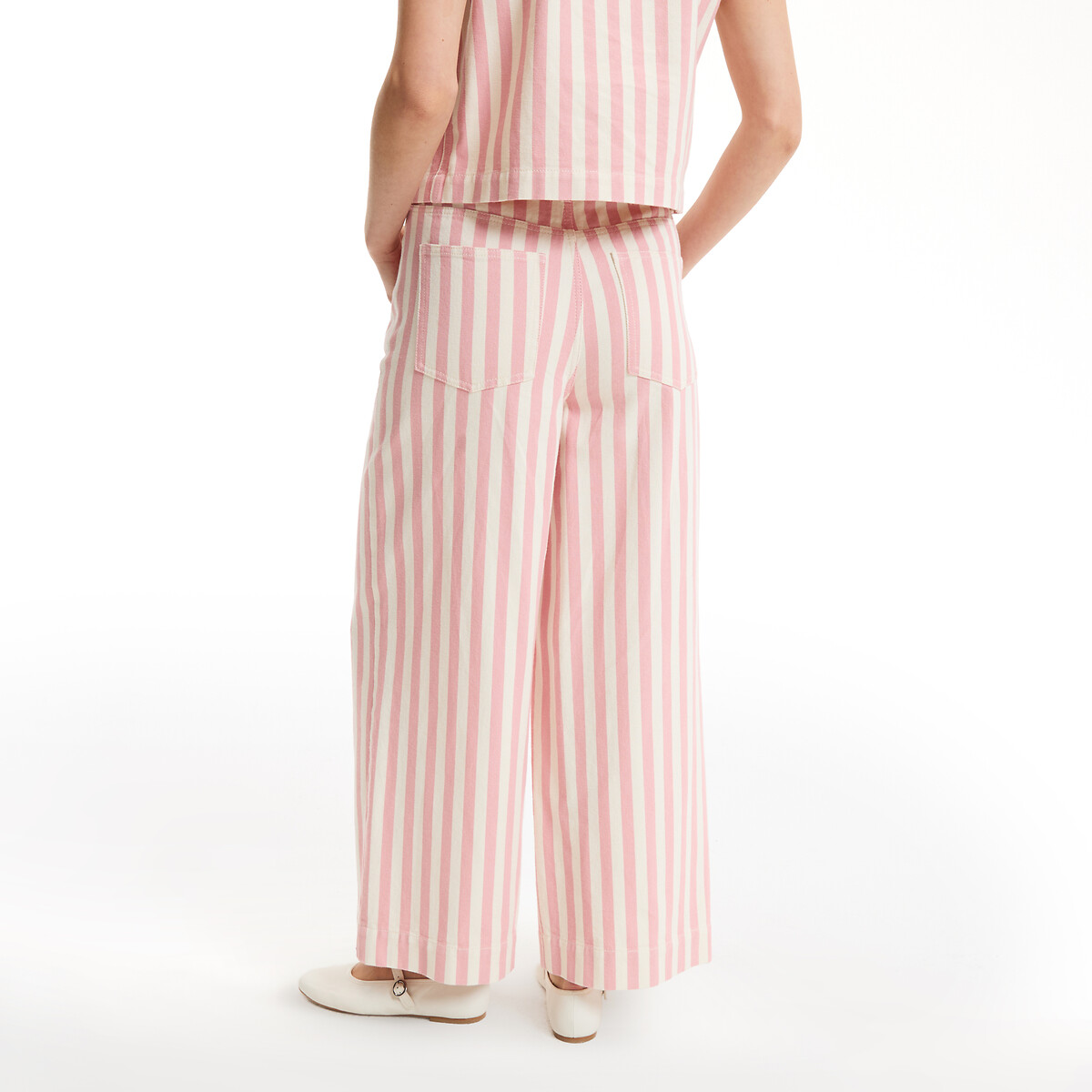Pantaloni larghi a righe rigato rosa avorio, LA REDOUTE COLLECTIONS