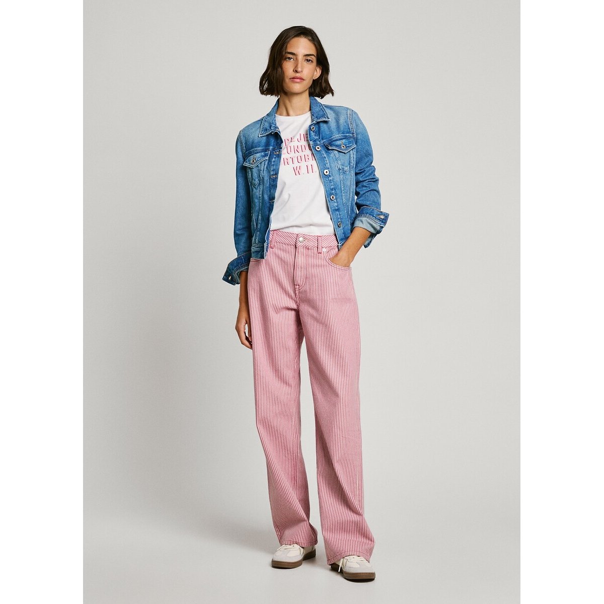Striped Wide Leg Jeans with High Waist red/white, PEPE JEANS