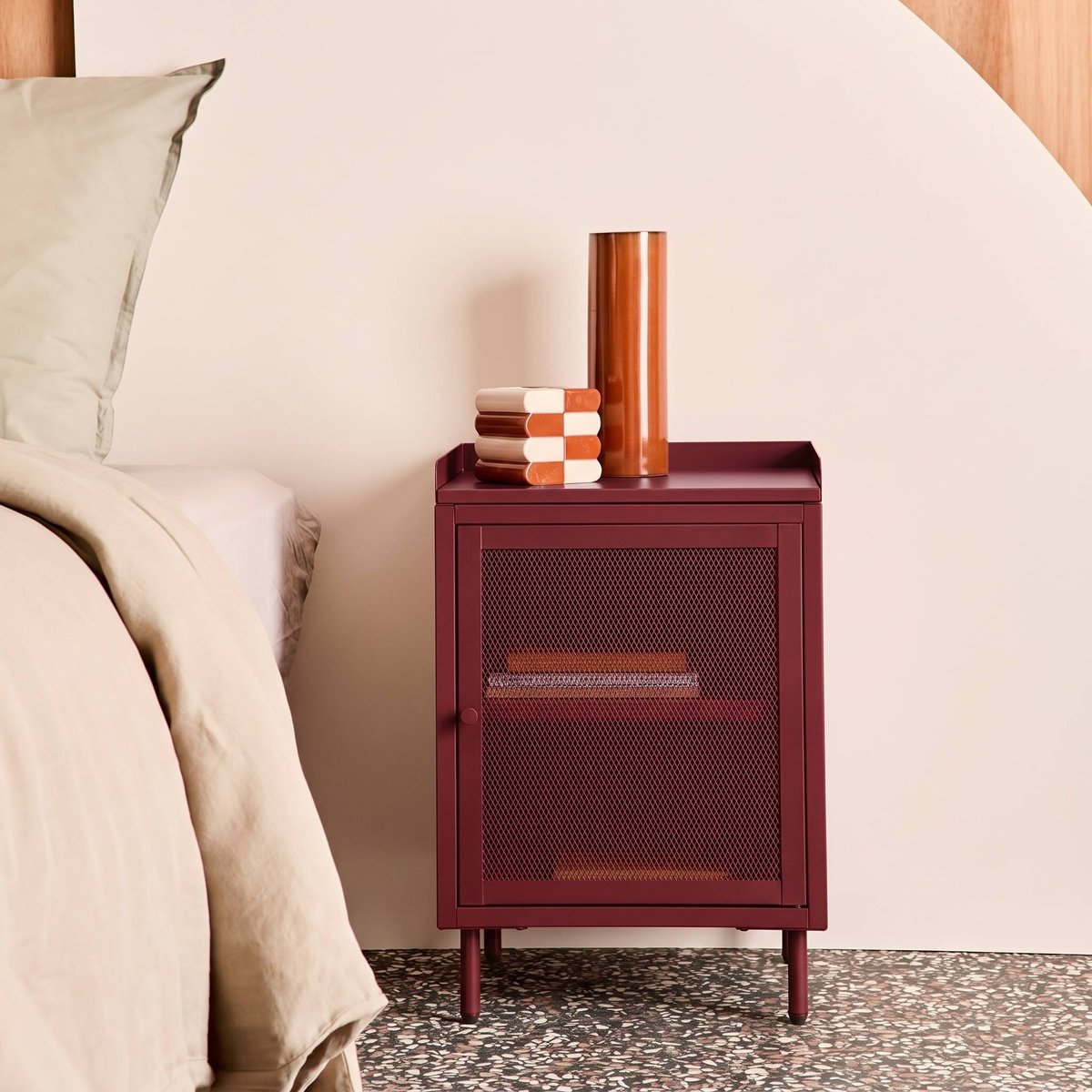Table de chevet industrielle métal 1 porte (lot de 2) OHIO crème, SWEEEK