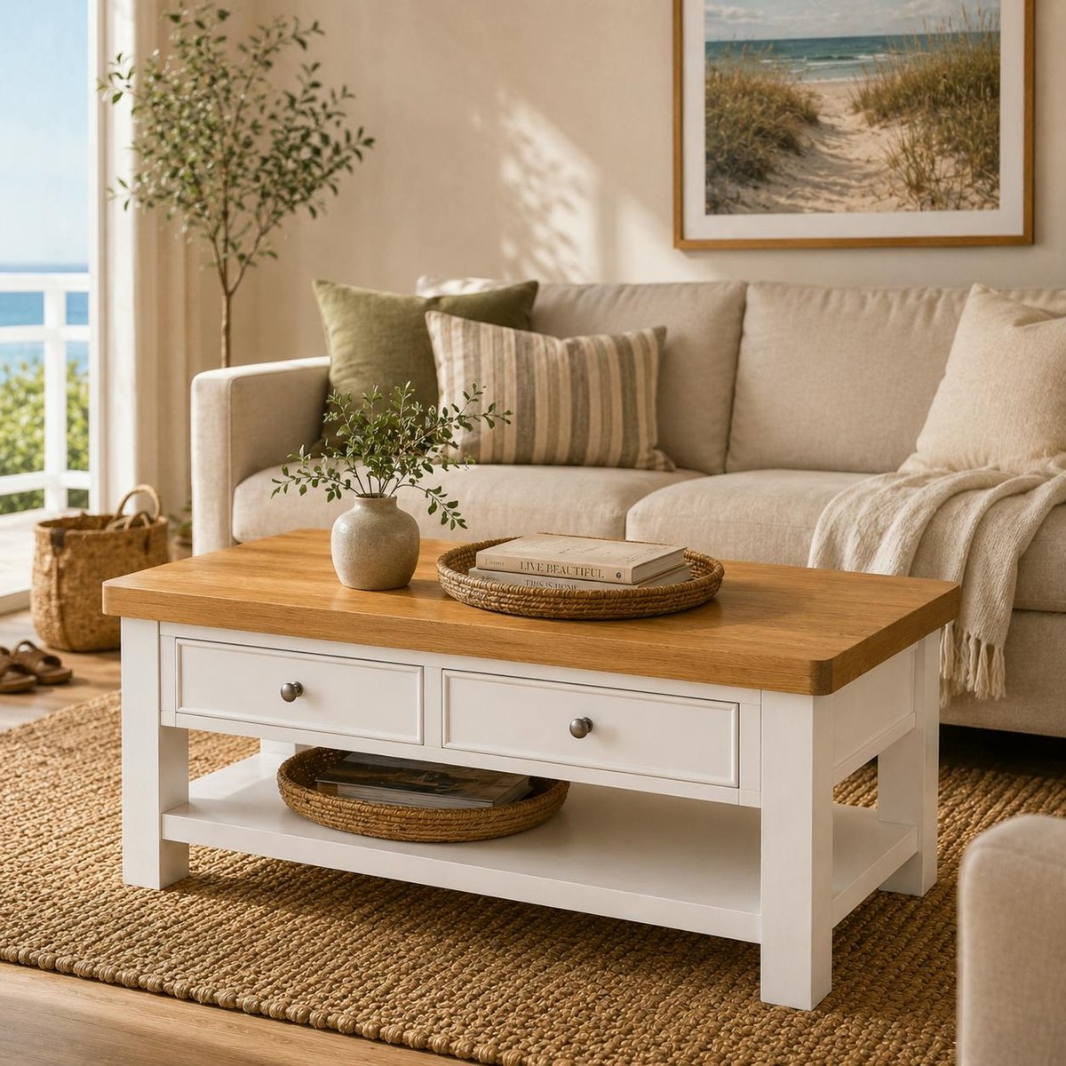 Table basse blanche 2 tiroirs VELIA blanc, PIER IMPORT