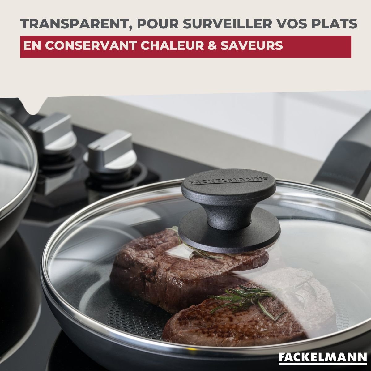 Couvercle de cuisson en verre 20 cm noir,transparent, FACKELMANN