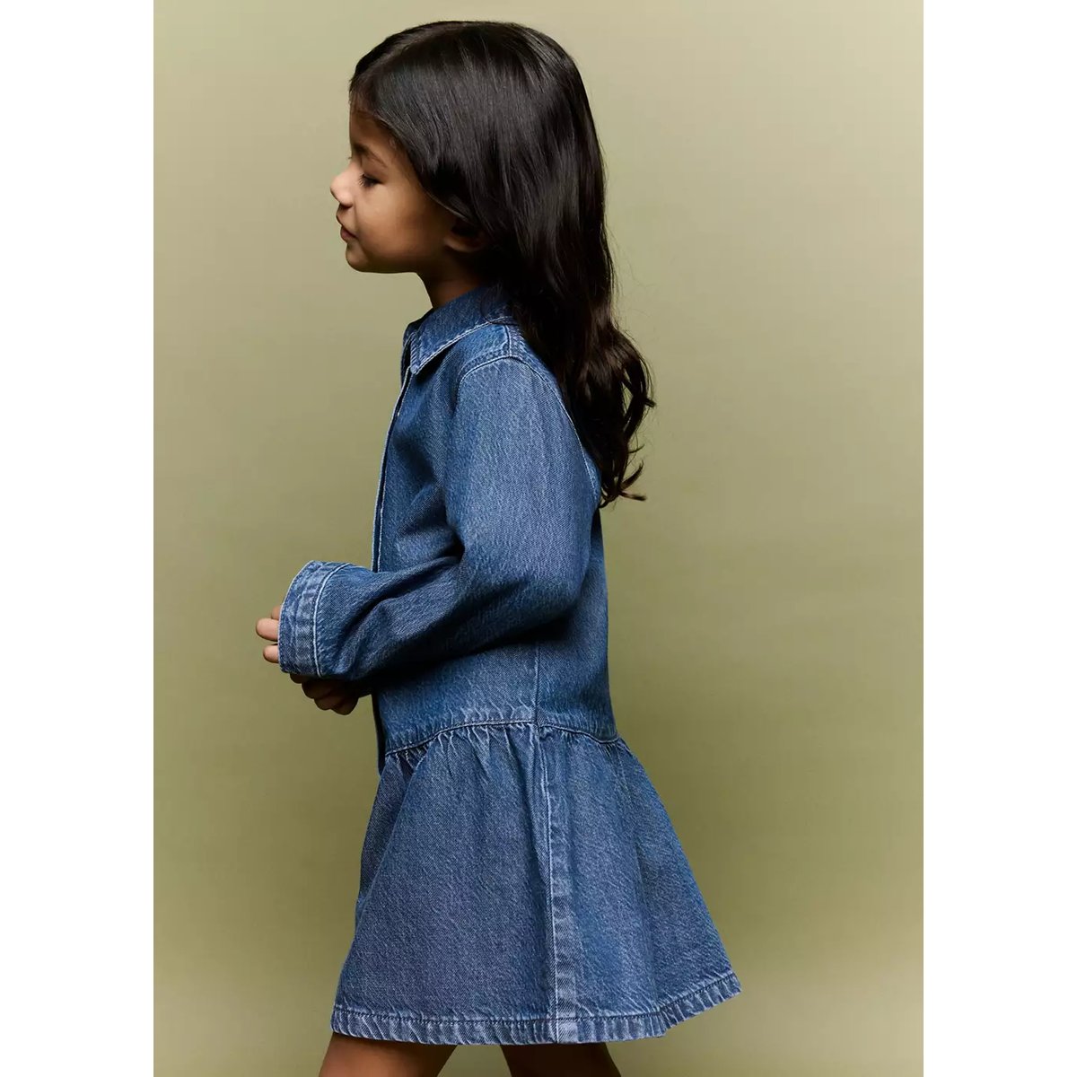 Robe en jean froncée bleu moyen, MANGO BABY