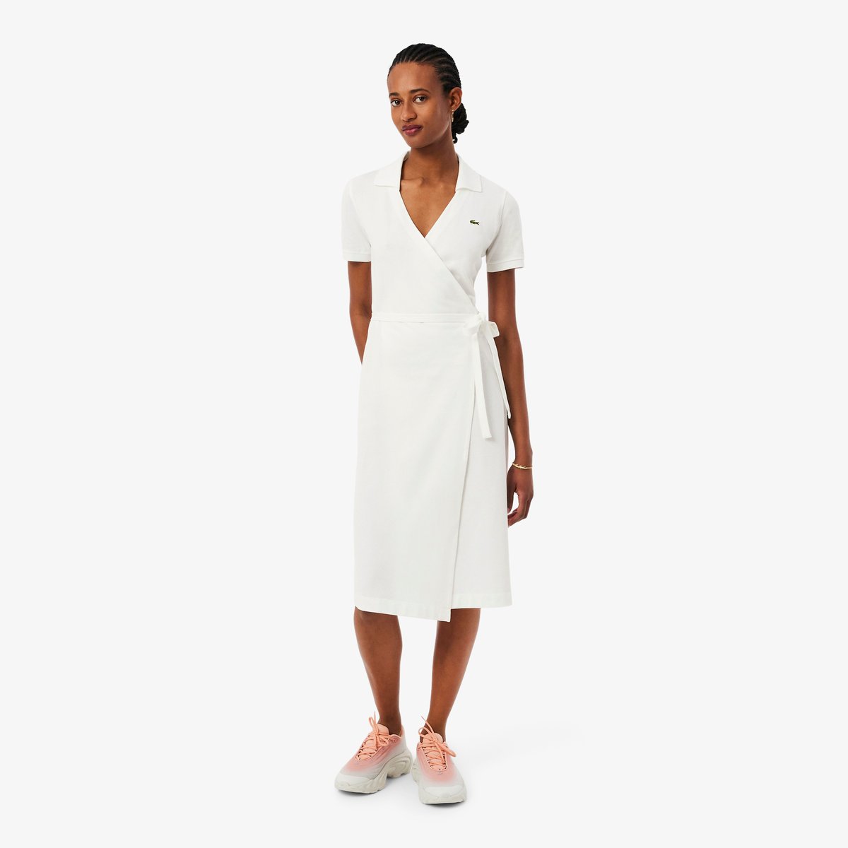 Robe polo portefeuille mini Piqué stretch blanc-70v, LACOSTE