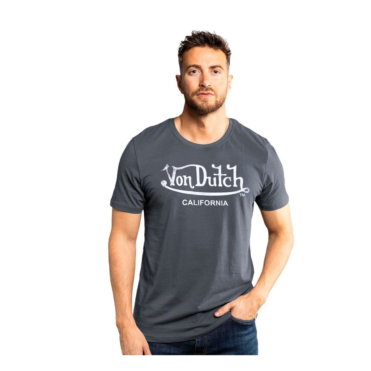 T-shirt en coton First gris foncé/blanc, VON DUTCH