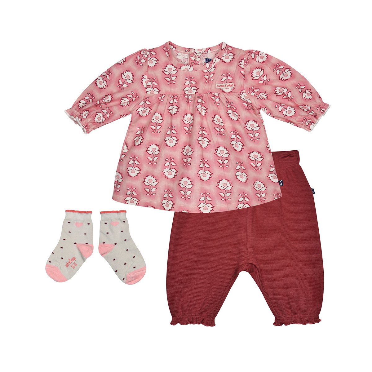 Tunique pantalon chaussettes nika manches longues naissance blanc, SUCRE D'ORGE