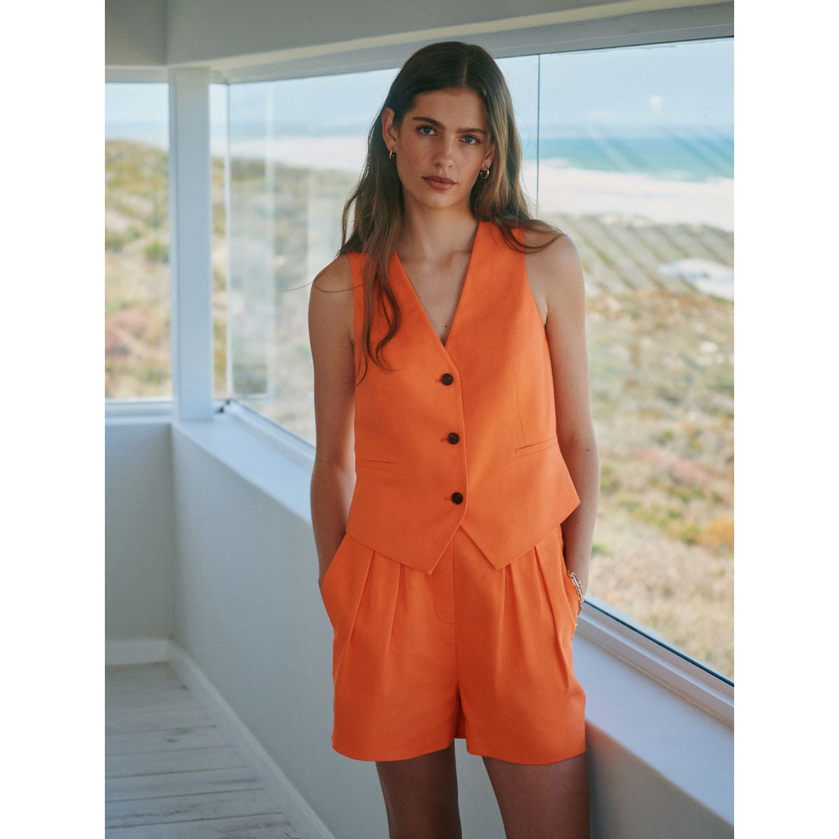 Short épais en lin orange, NEXT