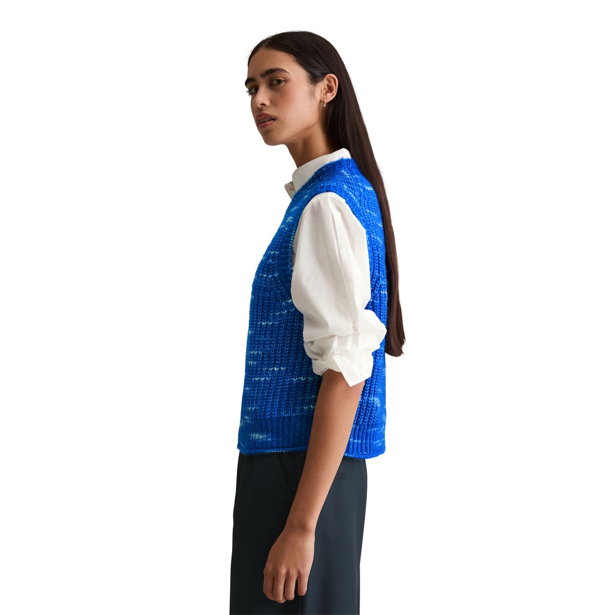 Pull-over loose en doux mélange de laine vierge bleu moyen, MARC O’POLO DENIM