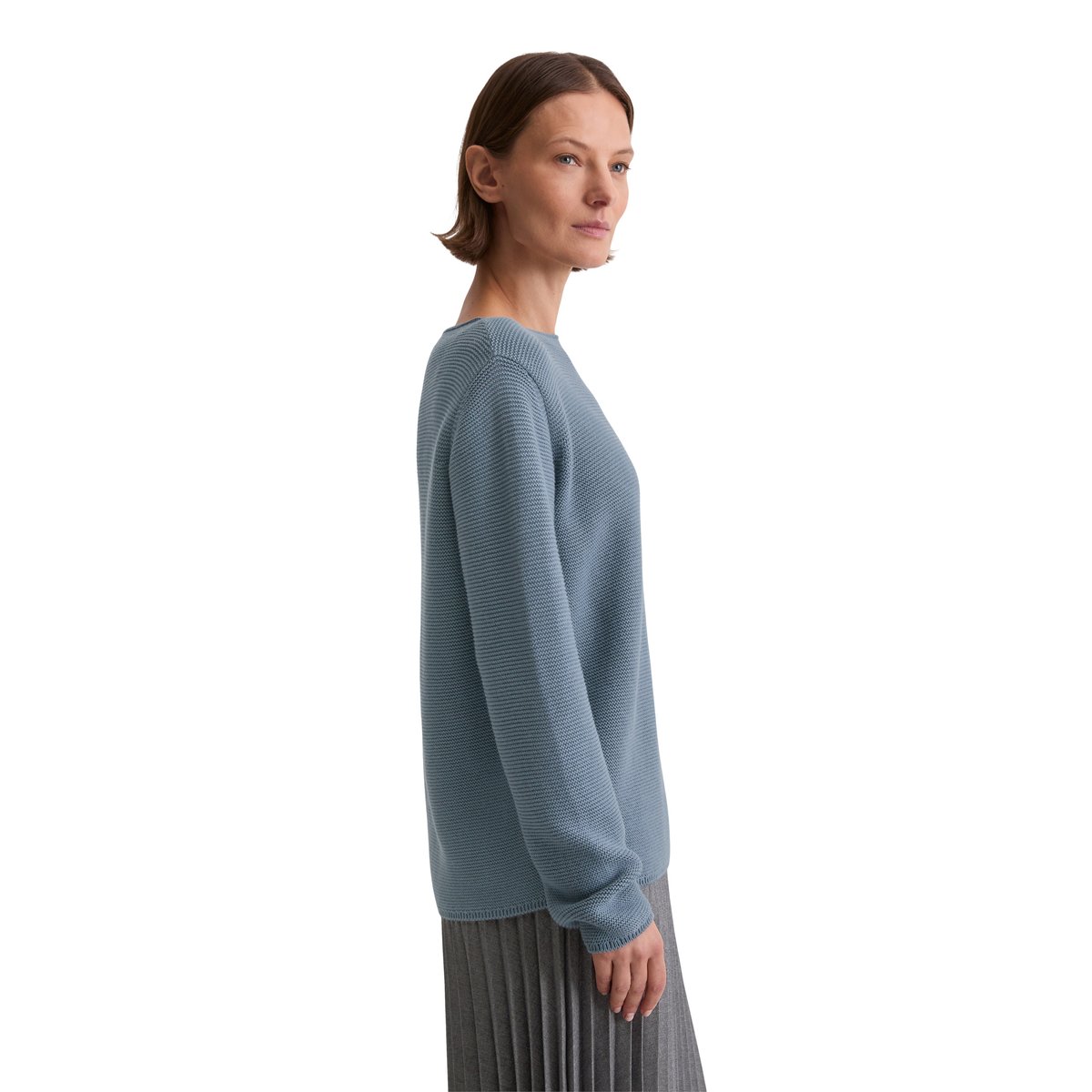 Pull en tricot regular en coton organique bleu moyen, MARC O'POLO