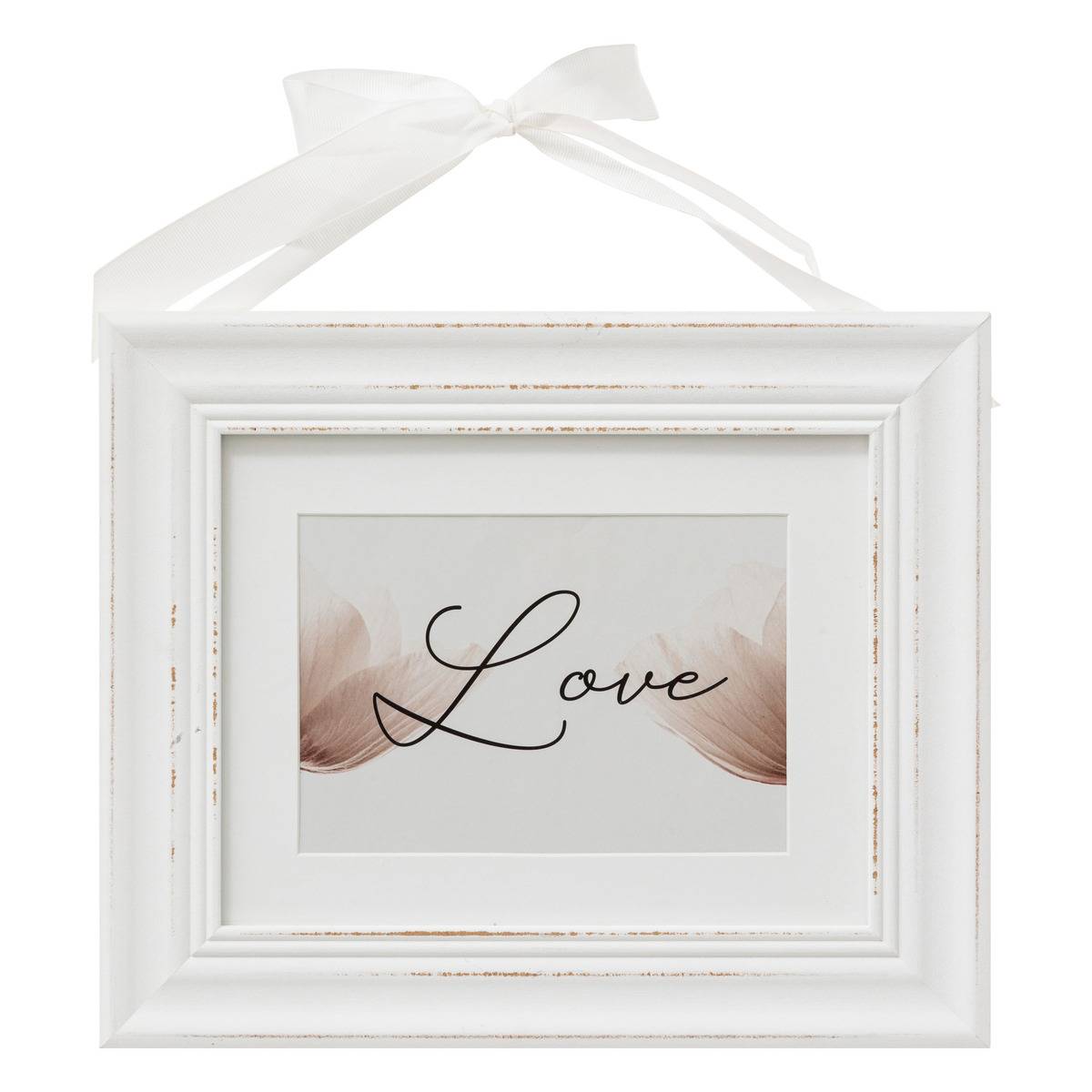 Cadre photo romantique en bois avec ruban MANOIR gris, ATMOSPHERA