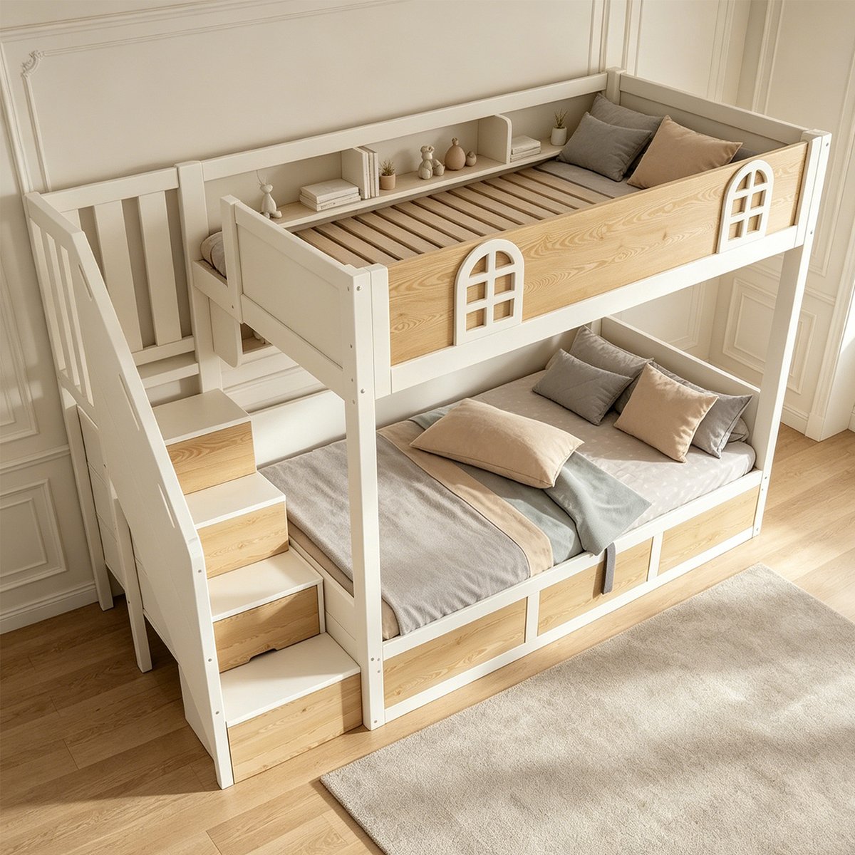 Lit superposé avec rangement, LOFTCOVEA chêne, MEUBLES COSY