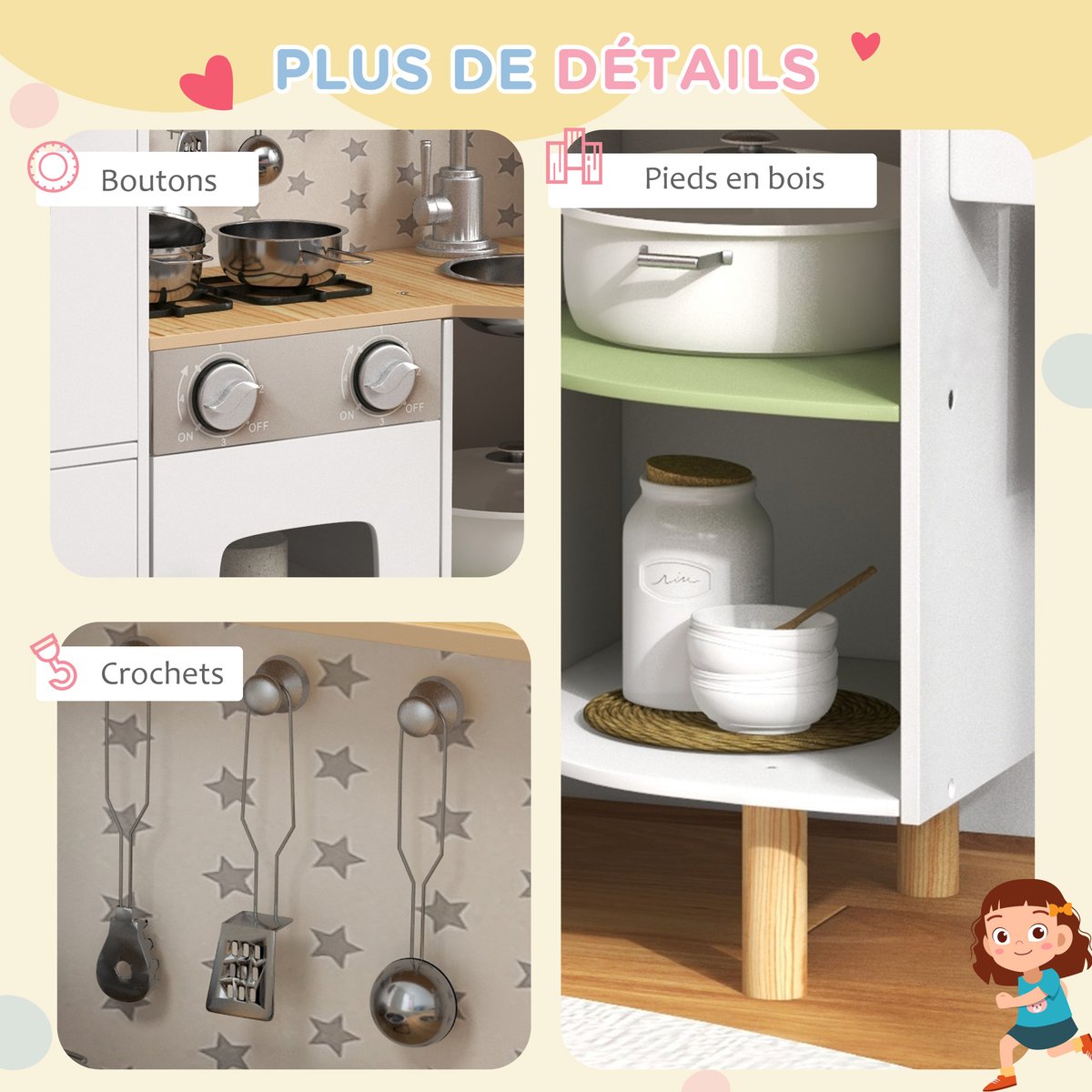 Ensemble de cuisine pour enfants Bois Blanc blanc, vert, AIYAPLAY